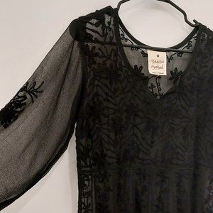 Meena Mahal Poetic Threads Black Sheer Embroidered Dress